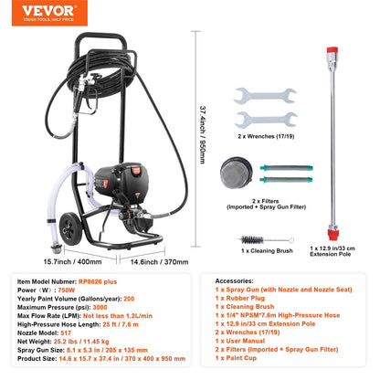 Stand Airless Paint Sprayer, 750W 3000PSI High Efficiency Electric Airless Sprayer With Cart, Fine And Even Painting Effect, Paint Sprayers for Home Interior and Exterior Furniture and Fences - Image 7