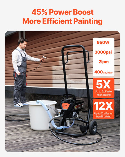 Stand Airless Paint Sprayer, 950W 3000PSI High Efficiency Electric Airless Sprayer With Cart, Fine And Even Painting Effect, Paint Sprayers for Home Interior and Exterior Furniture and Fences - Image 2