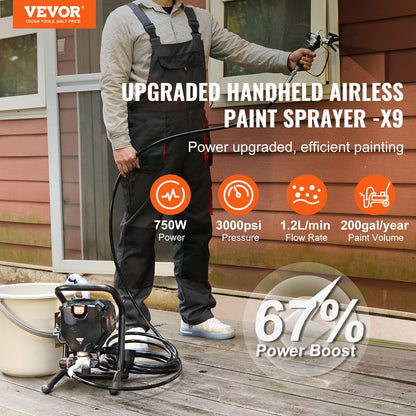 Stand Airless Paint Sprayer, 750W 3000PSI High Efficiency Electric Airless Sprayer, Fine And Even Painting Effect, Handheld Paint Sprayers for Home Interior and Exterior Furniture and Fences - Image 2