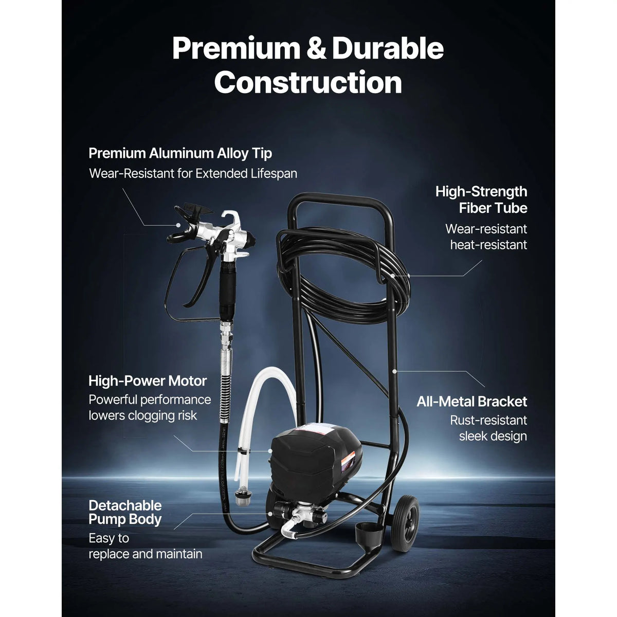 Stand Airless Paint Sprayer, 650W, 3000PSI High Pressure Airless Sprayer with Cart, Cleaning Brush, Hose, Extension Rod, Nozzles, Electric Spray Paint Machine for House Exterior and Interior - Image 6