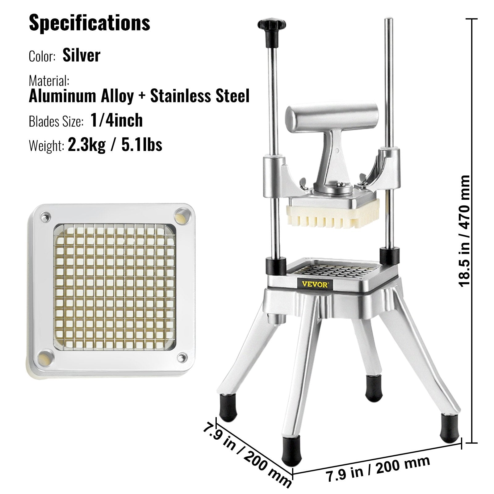 Commercial Vegetable Fruit Chopper 1/4" Blade Heavy Duty Professional Food Dicer Kattex French Fry Cutter Onion Slicer Stainless Steel for Tomato Peppers Potato Mushroom - Image 7