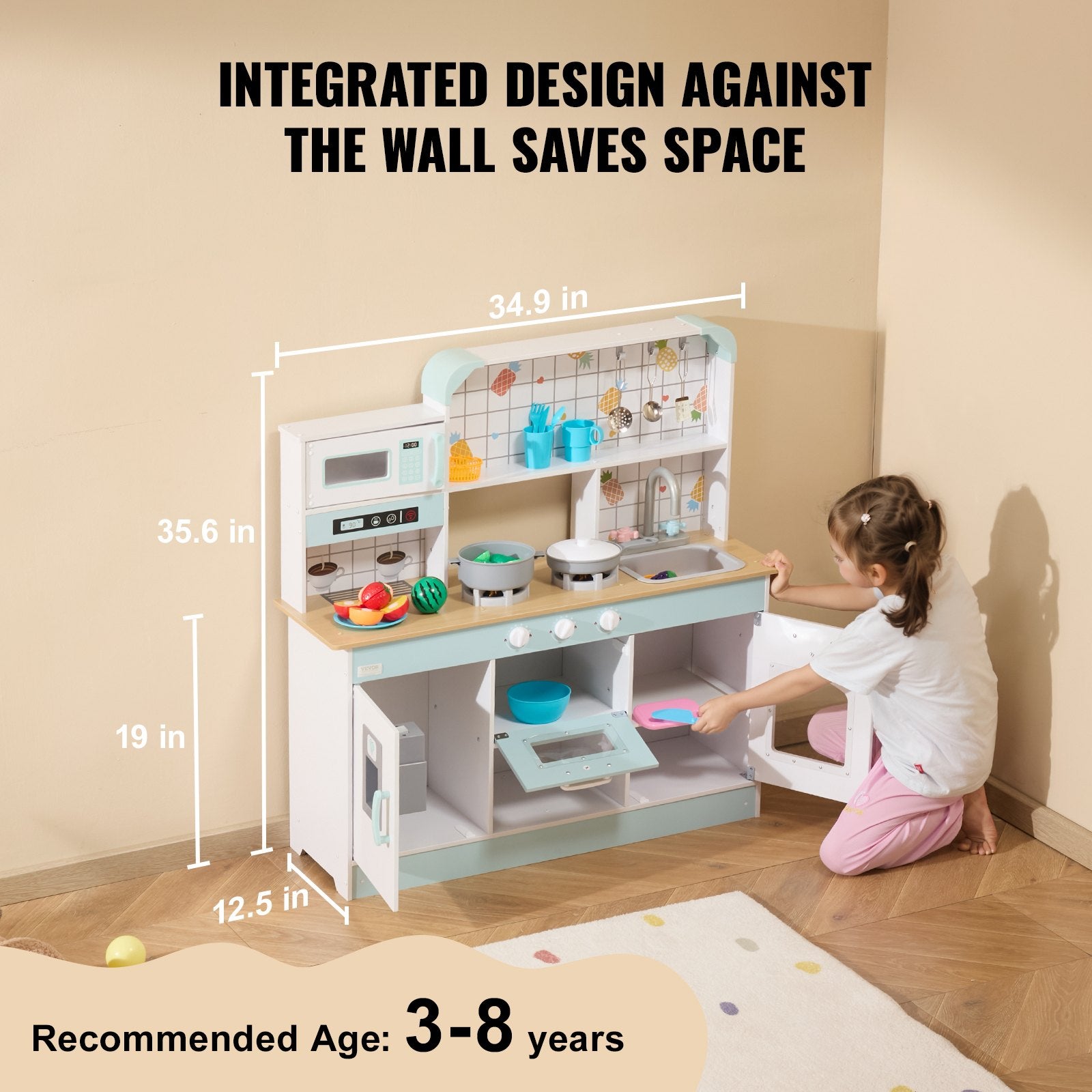 Kitchen Playset Kids Pretend Cooking Play Toy 24 Piece Accessories White - Image 3
