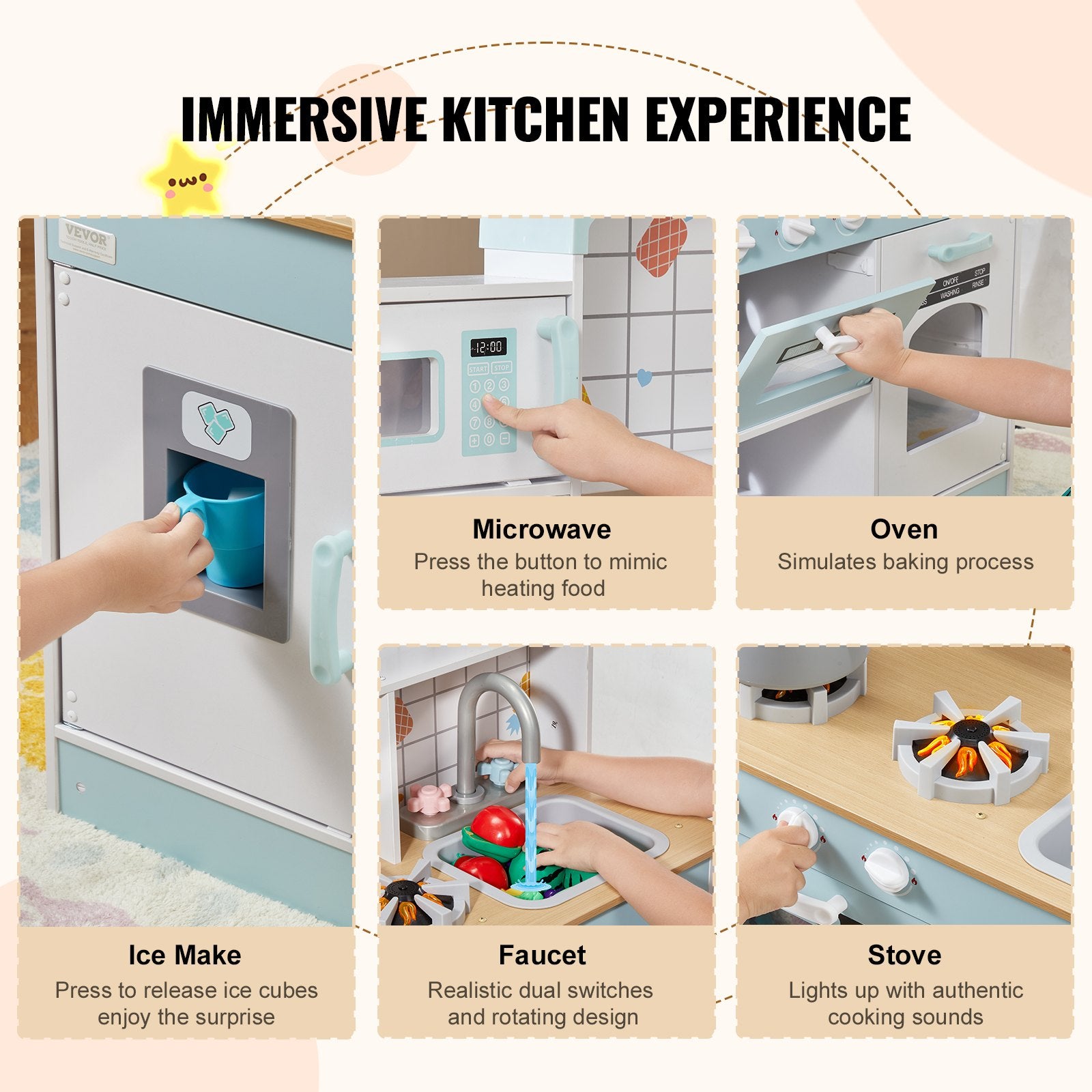 Kitchen Playset Kids Pretend Cooking Play Toy 24 Piece Accessories White - Image 5