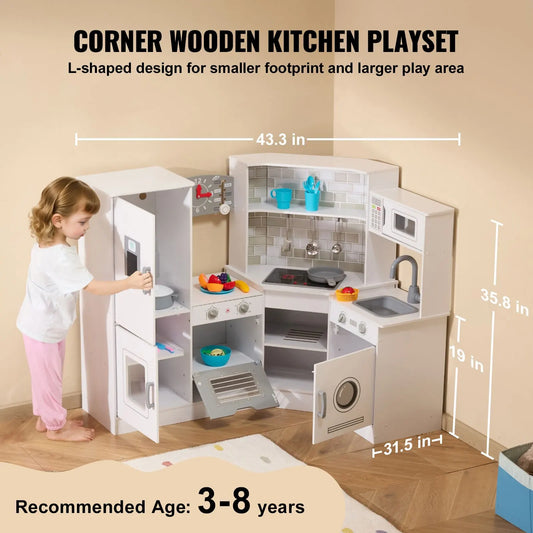 Kitchen Playset Kids Pretend Cooking Play Toy 24 Piece Accessories White - Image 3