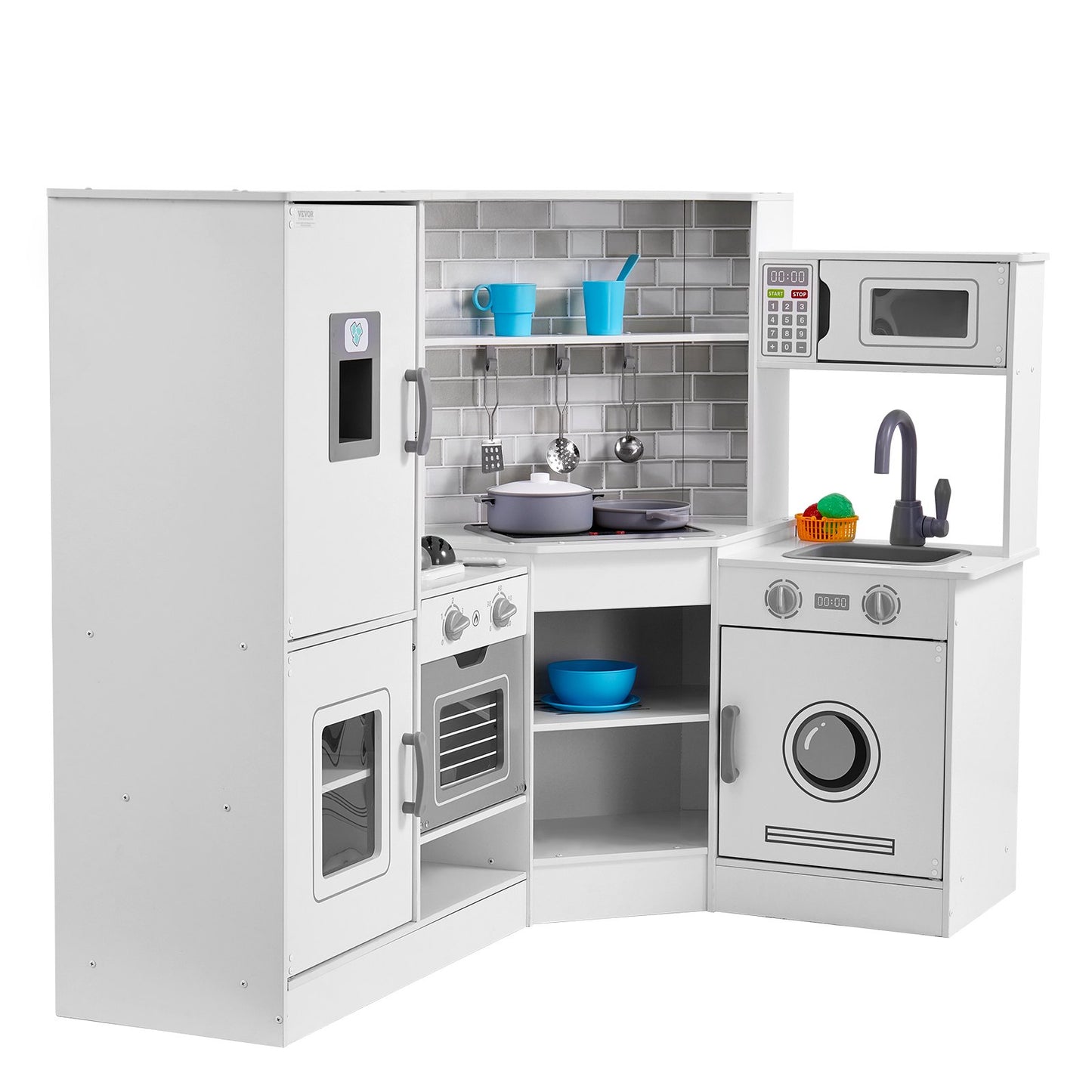 Kitchen Playset Kids Pretend Cooking Play Toy 24 Piece Accessories White