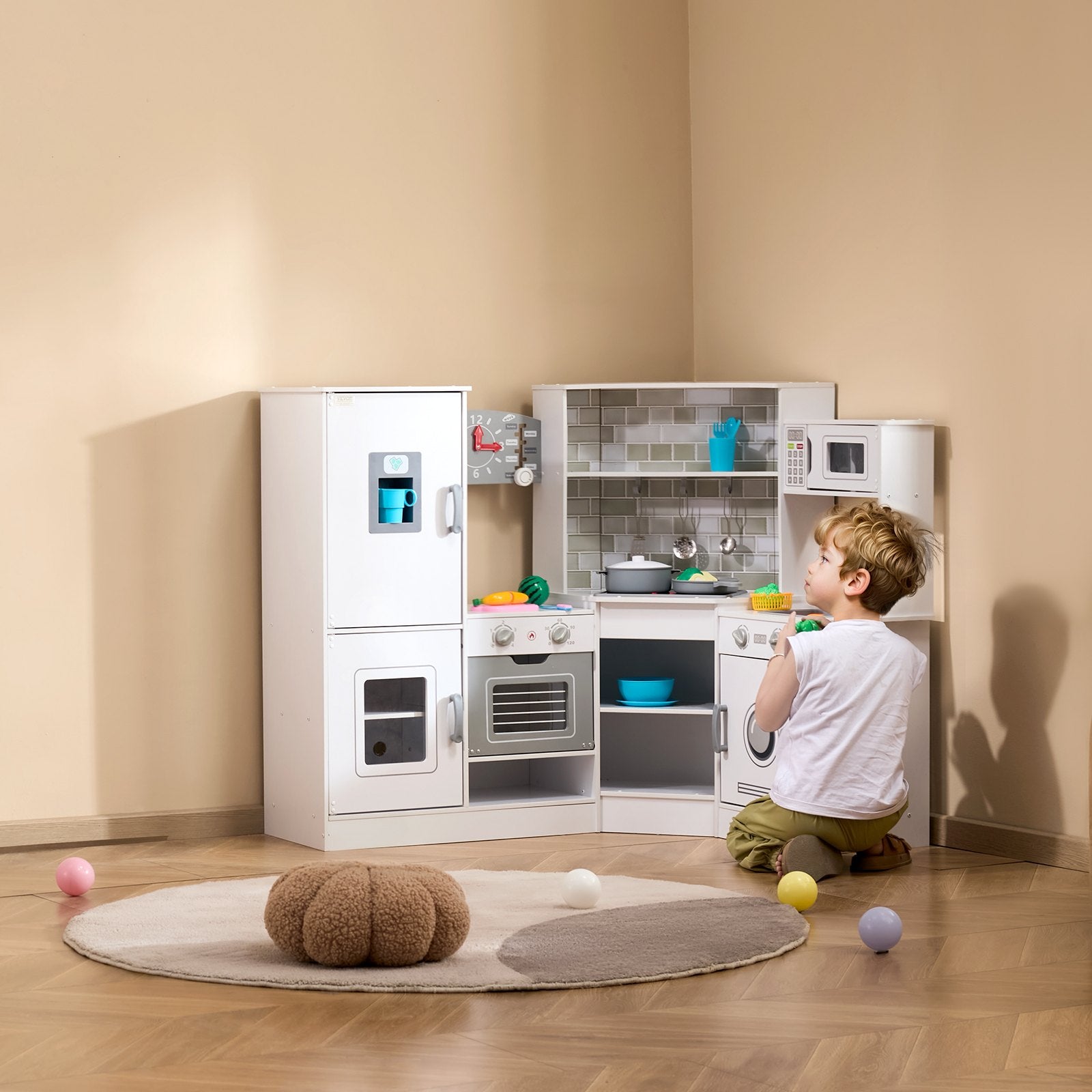 Kitchen Playset Kids Pretend Cooking Play Toy 24 Piece Accessories White - Image 8