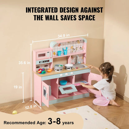 Kitchen Playset Kids Pretend Cooking Play Toy 24 Piece Accessories Pink - Image 3