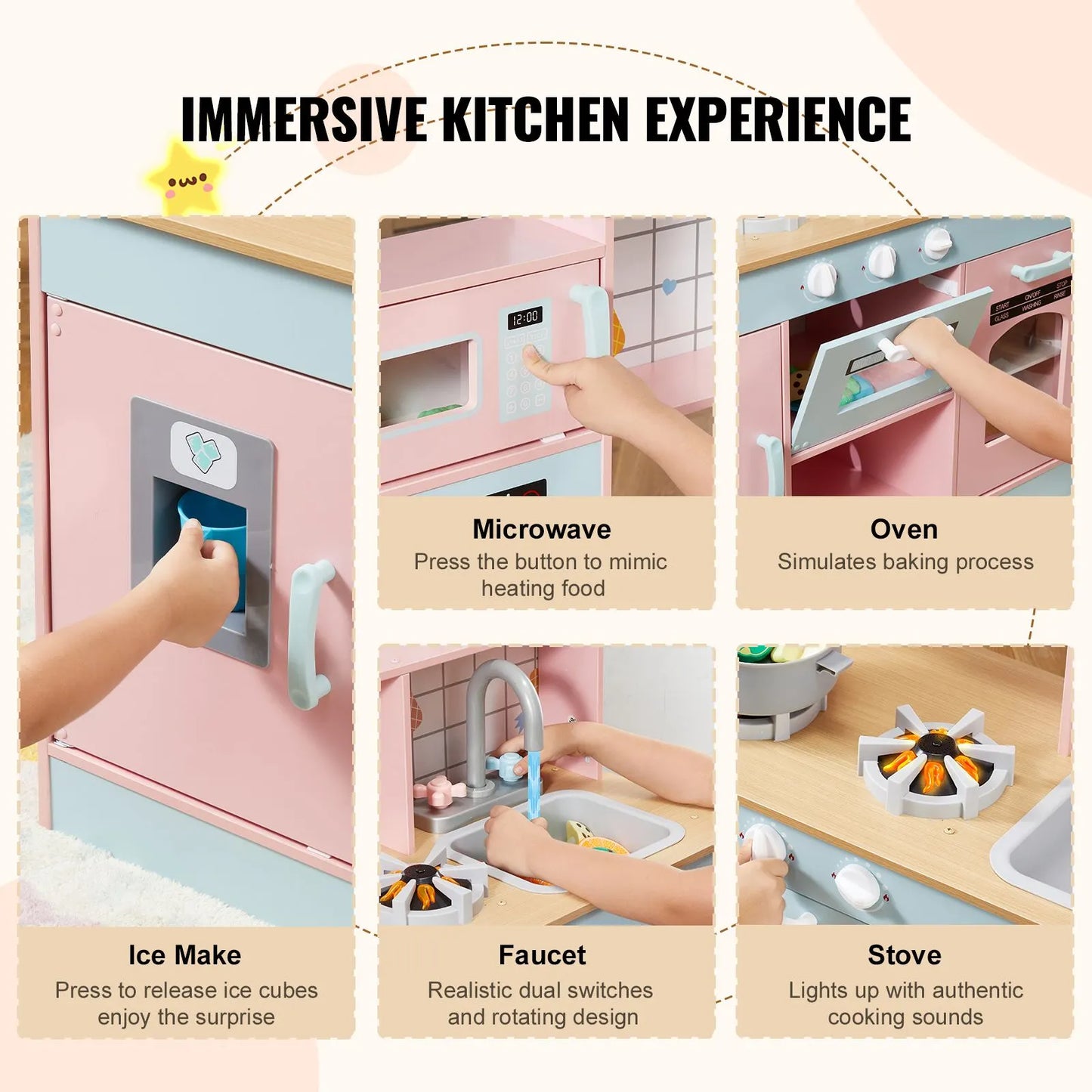 Kitchen Playset Kids Pretend Cooking Play Toy 24 Piece Accessories Pink - Image 5