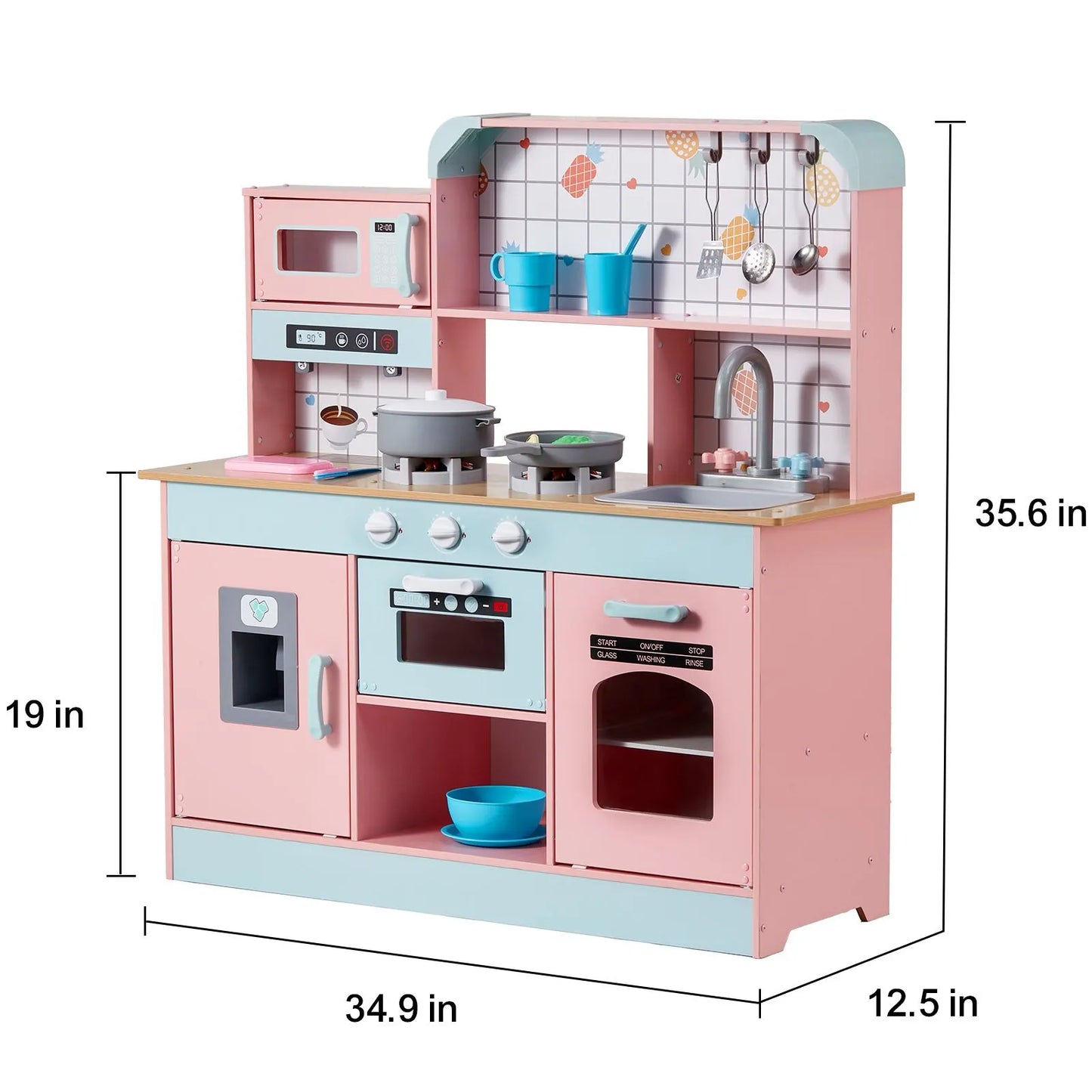 Kitchen Playset Kids Pretend Cooking Play Toy 24 Piece Accessories Pink - Image 8