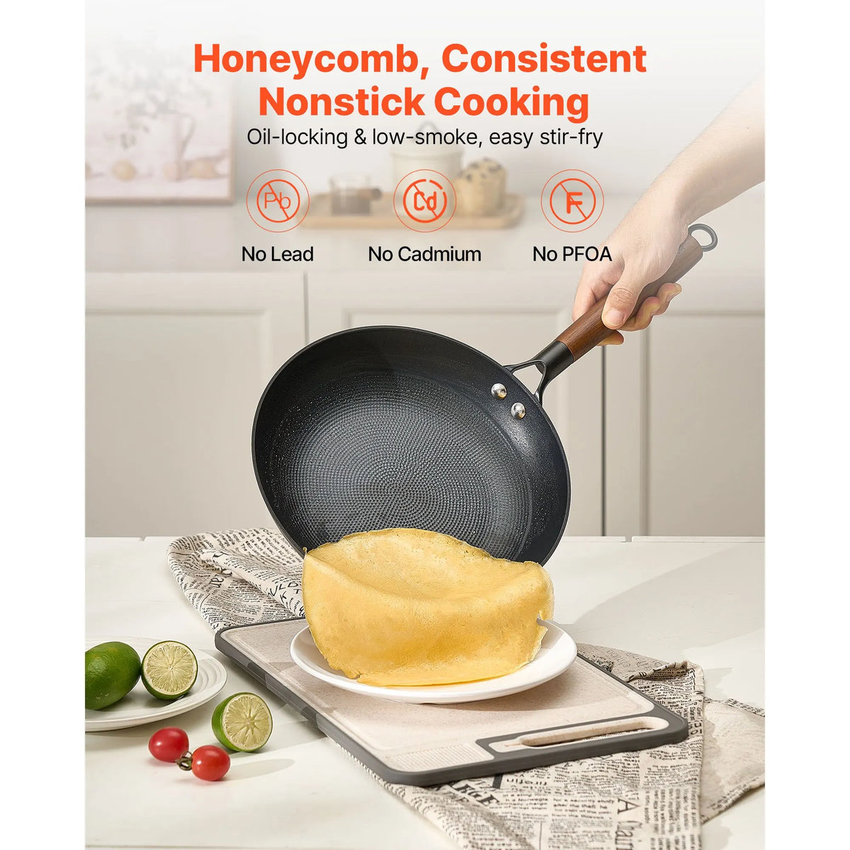 Cast Iron Skillet, 3-Piece Frying Pan Set (205, 265, 310 mm), Nonstick Skillets with Detachable Wood Handle, Pre-Seasoned Chef's Pan, Kitchen Cookware for Gas, Electrical, and Induction, Black - Image 4