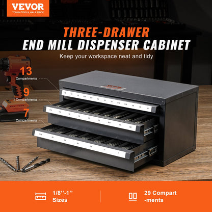 End Mill Dispenser Cabinet, Three-Drawer End Mill Organizer Cabinet for 1/8" to 1", Steel End Mill Dispenser Organizer Cabinet with Labels, 29-Compartment Stackable for End Mill Storage - Image 2