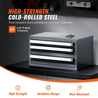 Drill Bit Dispenser Cabinet, Three-Drawer Drill Bit Organizer Cabinet for 1mm to 13mm, Steel Drill Dispenser Organizer Cabinet with Labels, Stackable Drill Dispenser for Drill Bit Storage - Image 3
