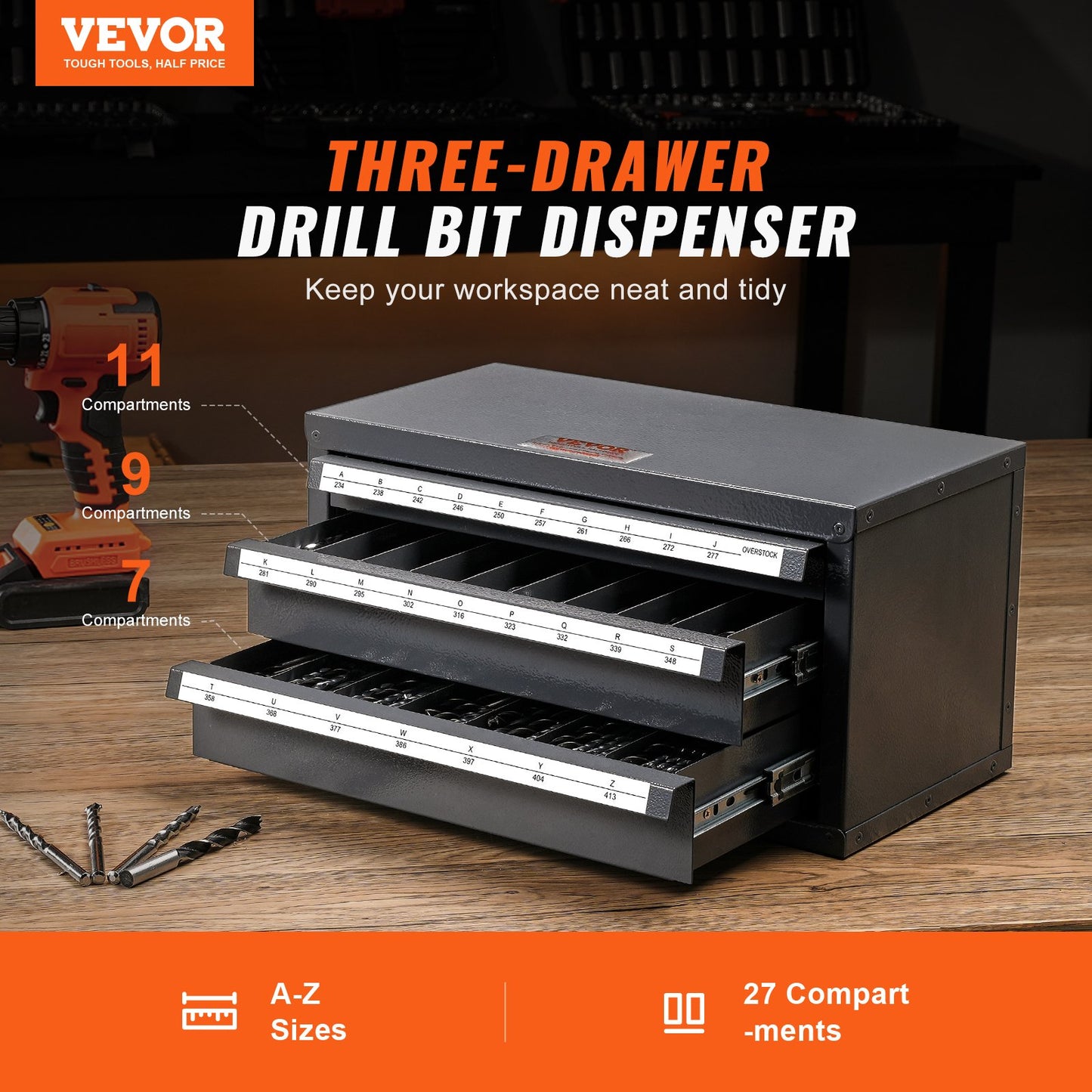 Drill Bit Dispenser Cabinet, Three-Drawer Drill Bit Organizer Cabinet for A to Z, Steel Drill Dispenser Organizer Cabinet with Labels, Stackable Drill Dispenser for Drill Bit Storage - Image 2