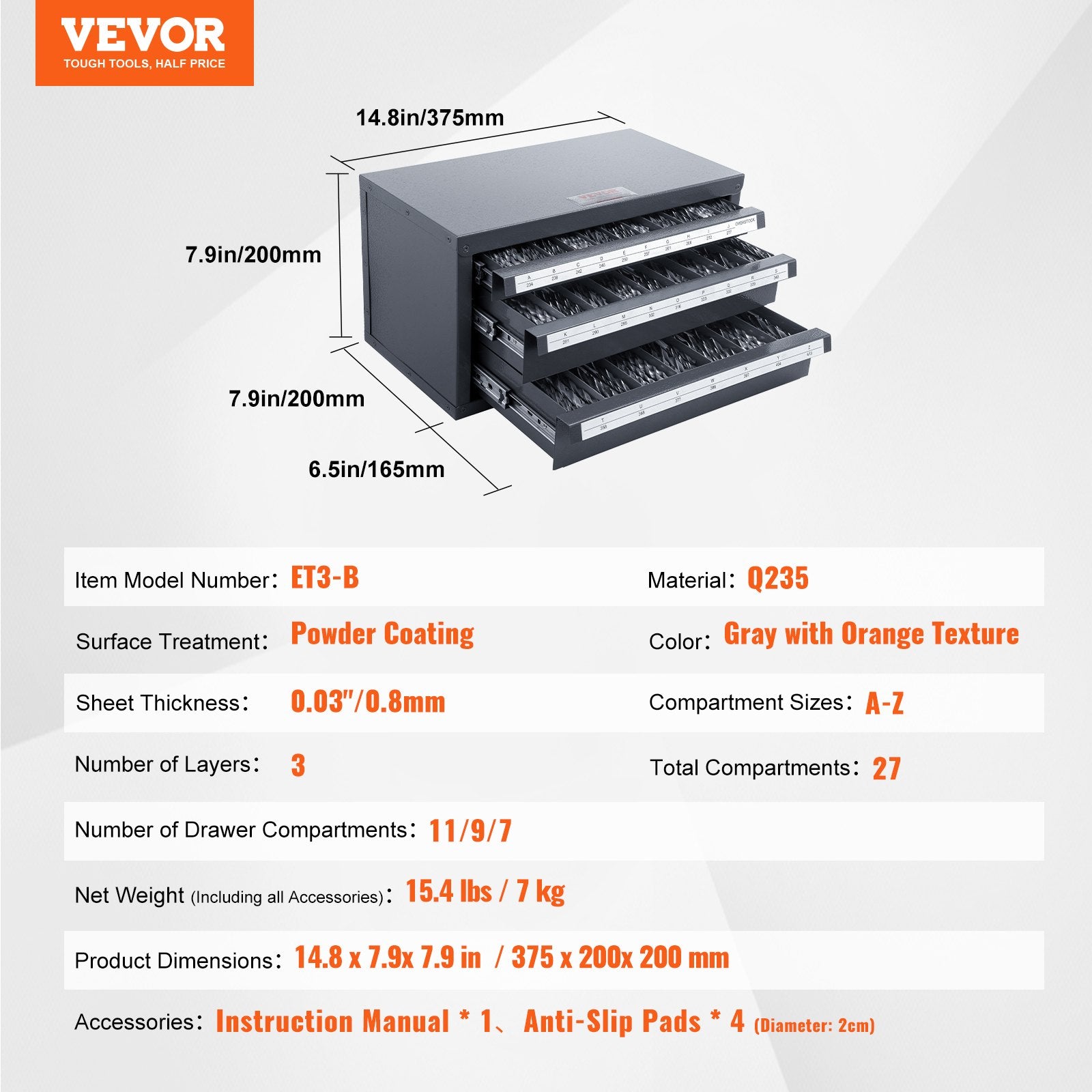 Drill Bit Dispenser Cabinet, Three-Drawer Drill Bit Organizer Cabinet for A to Z, Steel Drill Dispenser Organizer Cabinet with Labels, Stackable Drill Dispenser for Drill Bit Storage - Image 7