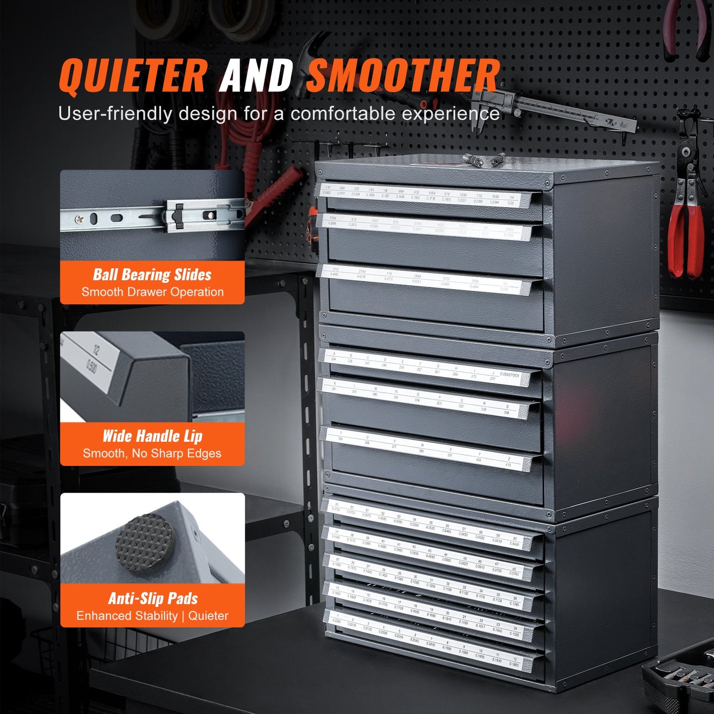 Drill Bit Dispenser Cabinet, Three-Drawer Drill Bit Organizer Cabinet for 1/16" to 1/2", Steel Drill Dispenser Organizer Cabinet with Labels, Stackable Drill Dispenser for Drill Bit Storage - Image 5