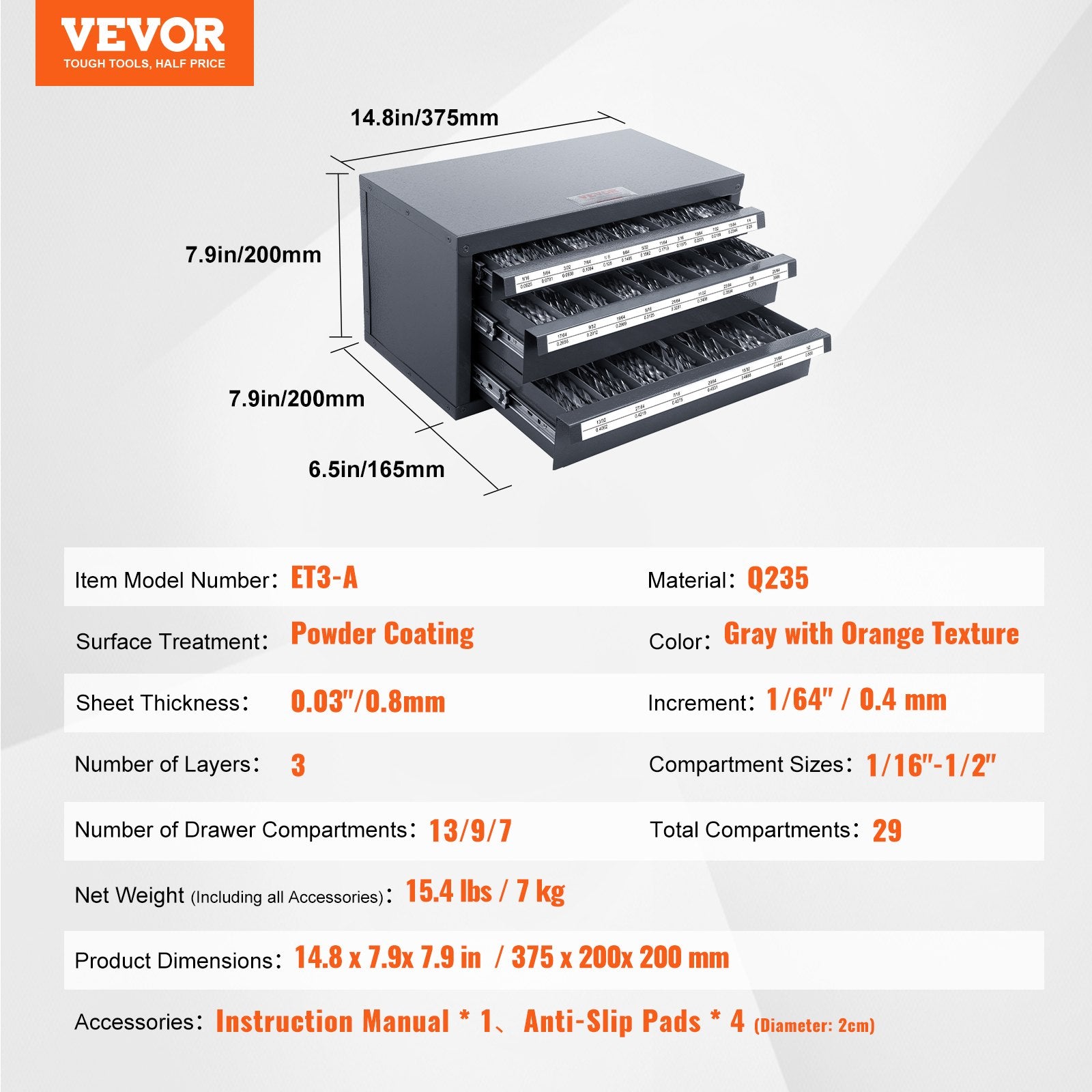Drill Bit Dispenser Cabinet, Three-Drawer Drill Bit Organizer Cabinet for 1/16" to 1/2", Steel Drill Dispenser Organizer Cabinet with Labels, Stackable Drill Dispenser for Drill Bit Storage - Image 7