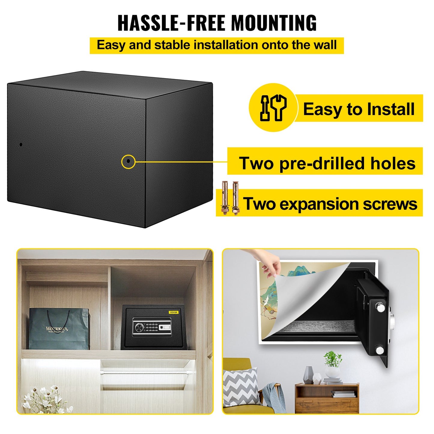 Safe Box, 0.8 CU.FT Fingerprint Safe Box for Money w/ 2 Keys & Digital Keypad, Q235 Steel Safe Box for Storing Cash, Jewelry, Pistols, Documents, Watches in Home & Office & Hotel - Image 6