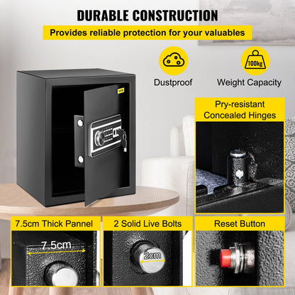 Safe Box, 1.7 CU.FT Fingerprint Safe Box for Money with 2 Keys & Digital Keypad, Q235 Steel Safe Box for Storing Cash, Jewelry, Pistols, Documents, Watches in Home & Office & Hotel - Image 4