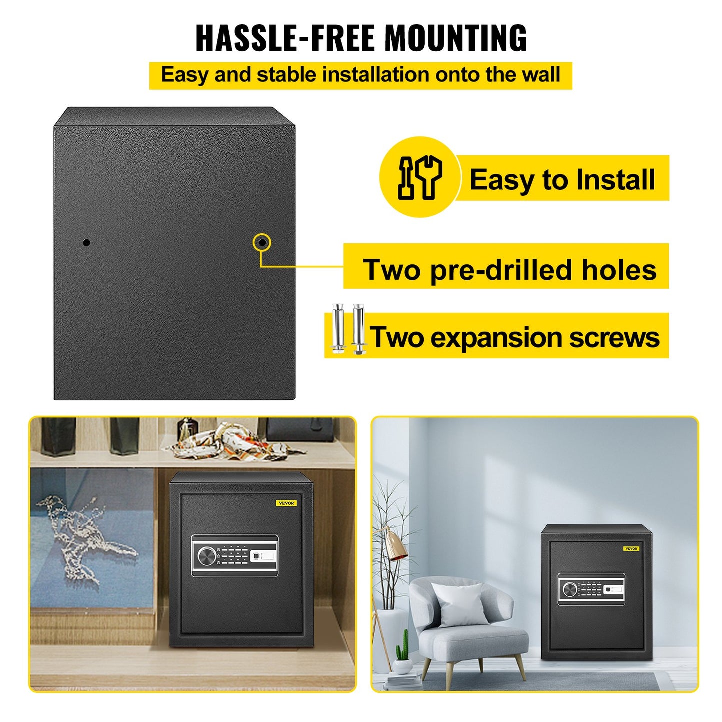 Safe Box, 1.7 CU.FT Fingerprint Safe Box for Money with 2 Keys & Digital Keypad, Q235 Steel Safe Box for Storing Cash, Jewelry, Pistols, Documents, Watches in Home & Office & Hotel - Image 6