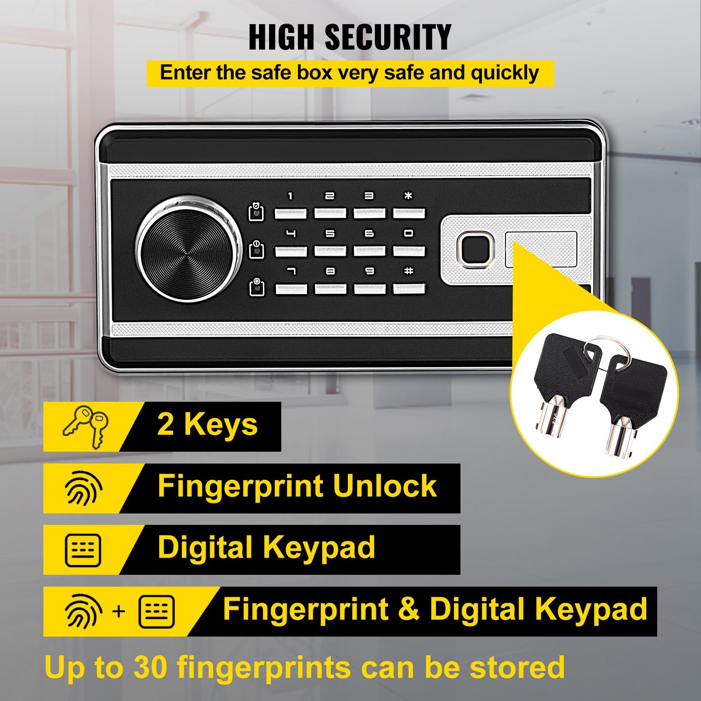 Safe Box, 2.1 CU.FT Fingerprint Safe Box for Money w/ 2 Keys & Digital Keypad, Q235 Steel Safe Box for Storing Cash, Jewelry, Pistols, Documents, Watches in Home & Office & Hotel - Image 3