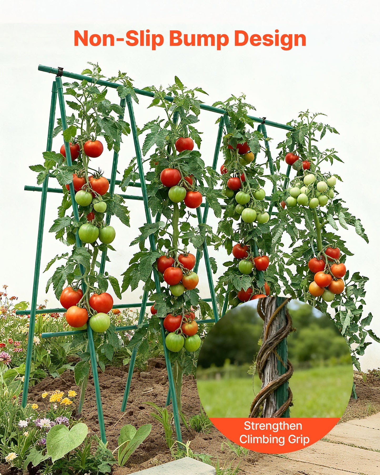 Garden Stakes, 50 Pack, 1170 mm, Plastic Coated Metal Tomato Stakes, Garden Sticks for Plants Support, with Pointed End and Non-Slip Bumps for Growing Climbing Plants, Outdoor Vegetables - Image 5