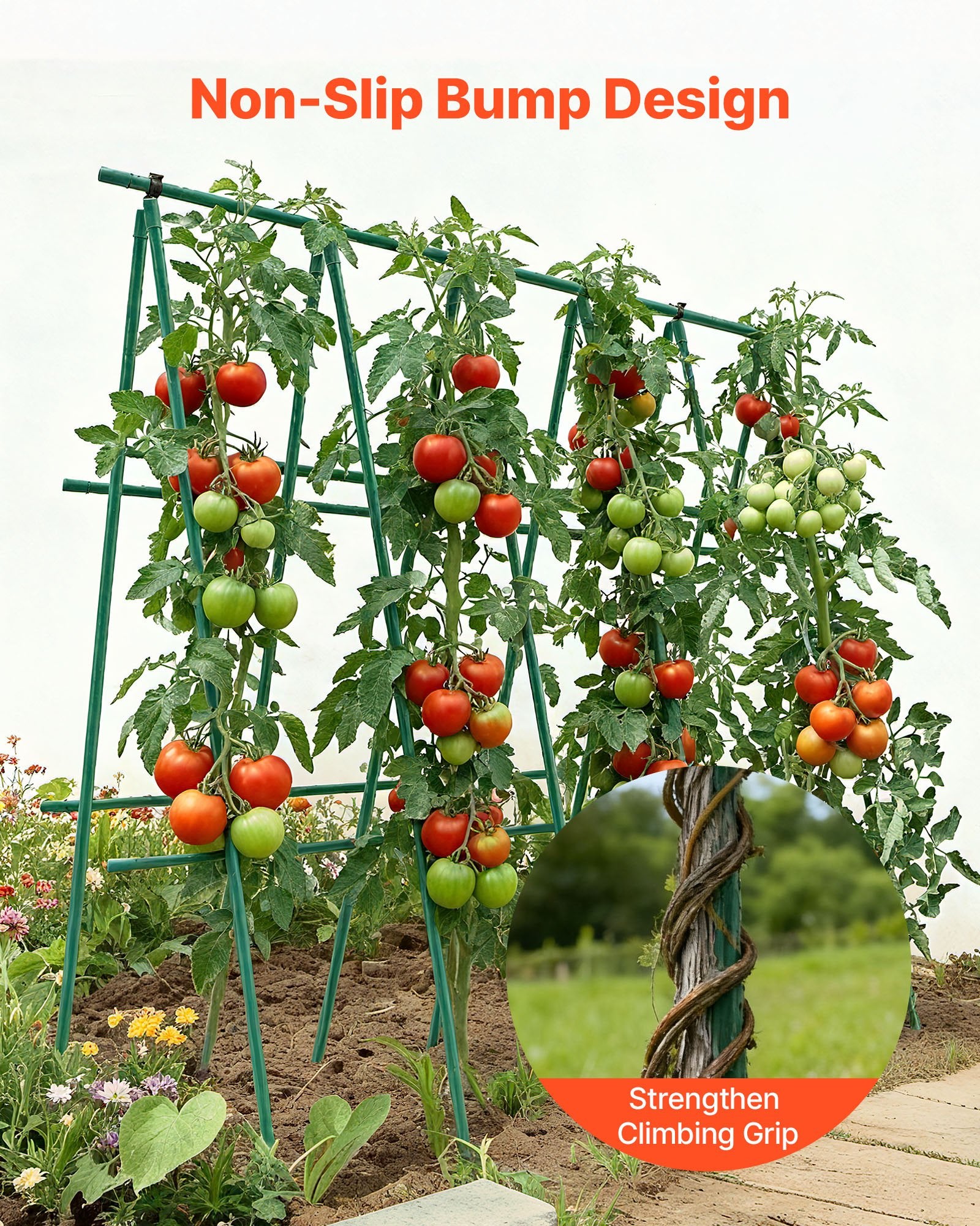 Garden Stakes, 50 Pack, 1170 mm, Plastic Coated Metal Tomato Stakes, Garden Sticks for Plants Support, with Pointed End and Non-Slip Bumps for Growing Climbing Plants, Outdoor Vegetables - Image 5