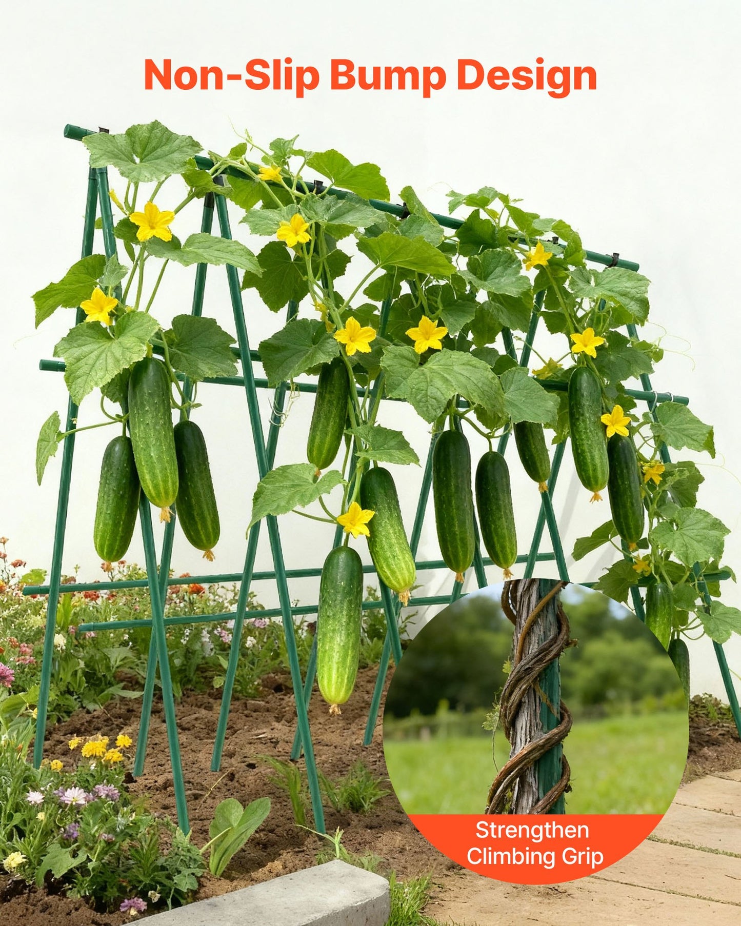 Garden Stakes, 50 Pack, 1455 mm, Plastic Coated Metal Tomato Stakes, Garden Sticks for Plants Support, with Pointed End and Non-Slip Bumps for Growing Climbing Plants, Outdoor Vegetables - Image 5