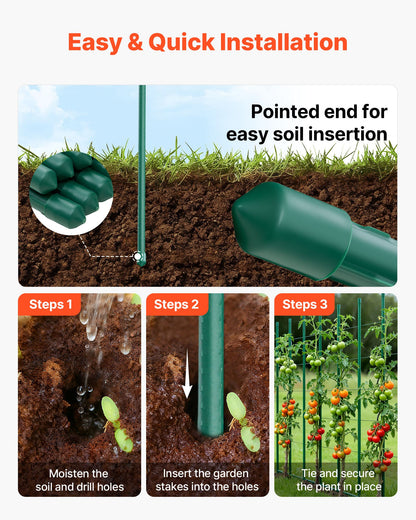 Garden Stakes, 25 Pack, 1800 mm, Plastic Coated Metal Tomato Stakes, Garden Sticks for Plants Support, with Pointed End and Non-Slip Bumps for Growing Climbing Plants, Outdoor Vegetables - Image 4