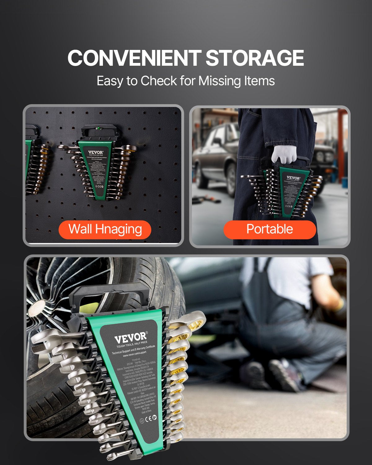 Combination Wrench Set 24 PCS SAE 1/4" - 7/8" Metric 8-19mm Organizer Rack - Image 6