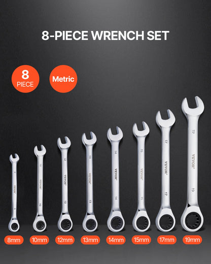 Combination Wrench Set 8-Piece Metric 8 mm to 19 mm with Organizer Rack - Image 2