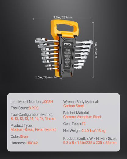 Combination Wrench Set 8-Piece Metric 8 mm to 19 mm with Organizer Rack - Image 7