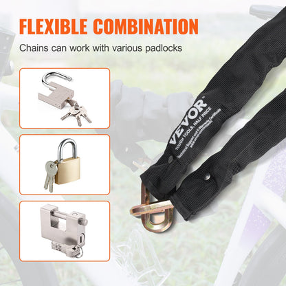 Bike Chain Lock, 5.91 Ft Security Bicycle Chain Lock, Heavy Duty Metal Steel Anti-Theft High Security Bike Locks, Perfect for Bike, Motorcycle, Scooter, Bicycle, Door, Fence, Gate, 9.5mm, Black - Image 6