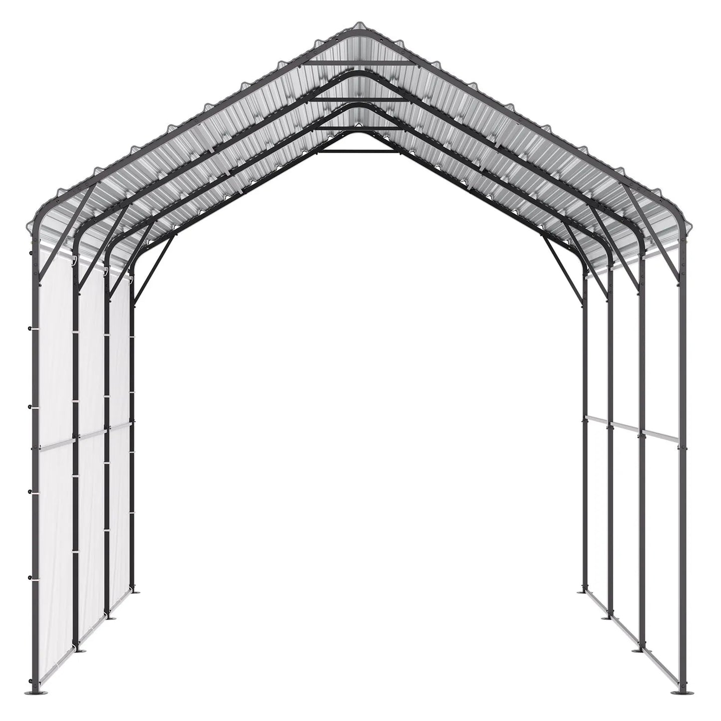 Heavy Duty Metal Carport, 10' x 15' Outdoor Carport with Galvanized Steel Frame & Roof, Car Tent Garage Shade with Removable Sidewalls, Multi-Use Car Shelter for Pickup, Boat, Car & Tractors