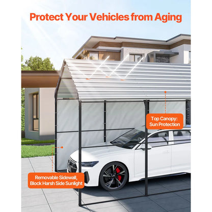 Heavy Duty Metal Carport, 10' x 15' Outdoor Carport with Galvanized Steel Frame & Roof, Car Tent Garage Shade with Removable Sidewalls, Multi-Use Car Shelter for Pickup, Boat, Car & Tractors - Image 3