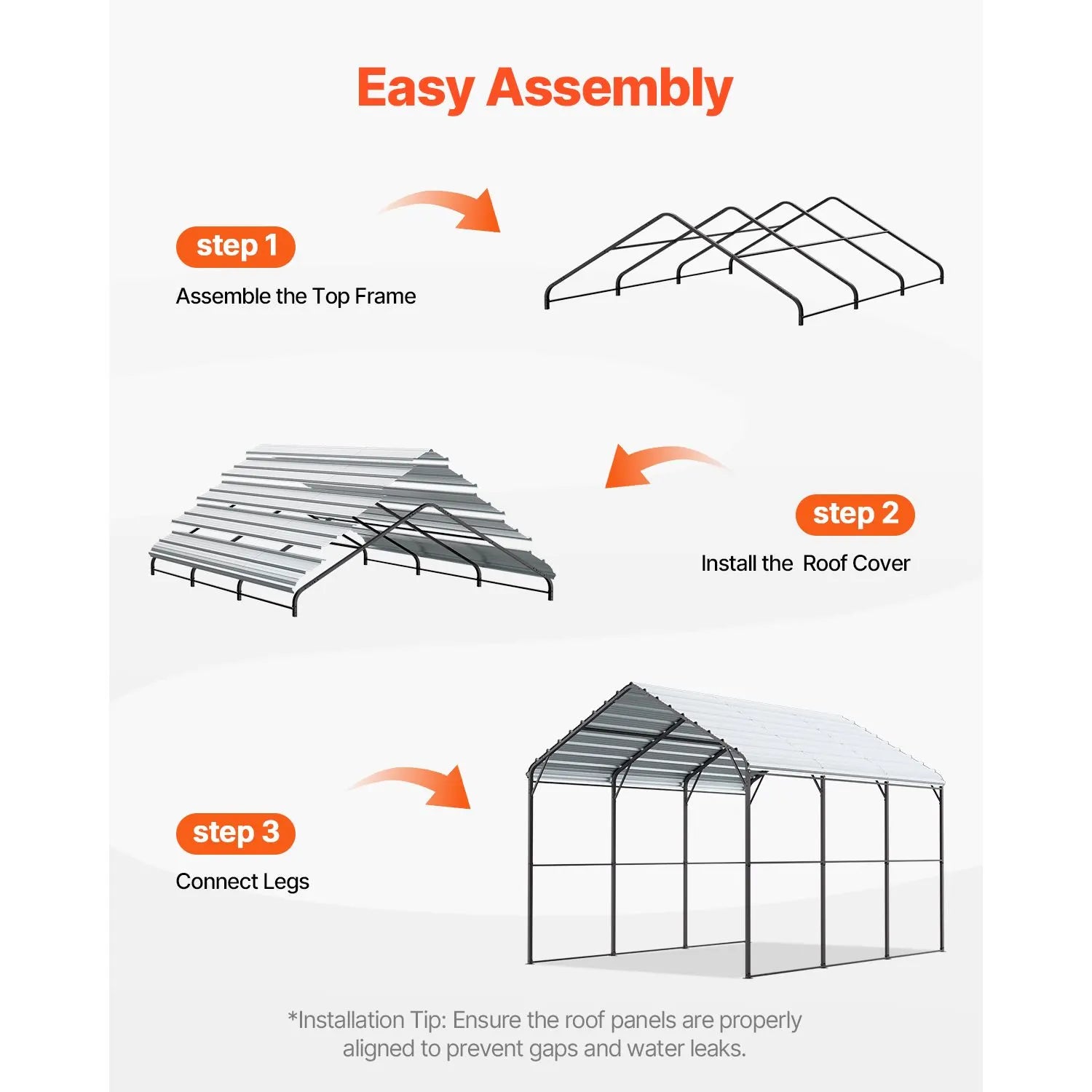 Heavy Duty Metal Carport, 10' x 15' Outdoor Carport with Galvanized Steel Frame & Roof, Car Tent Garage Shade with Removable Sidewalls, Multi-Use Car Shelter for Pickup, Boat, Car & Tractors - Image 6
