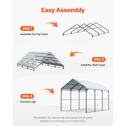 Heavy Duty Metal Carport, 10' x 15' Outdoor Carport with Galvanized Steel Frame & Roof, Car Tent Garage Shade with Removable Sidewalls, Multi-Use Car Shelter for Pickup, Boat, Car & Tractors - Image 6