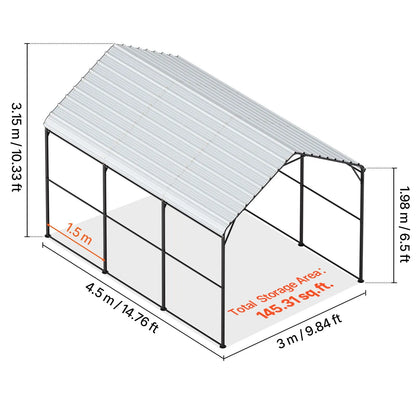 Heavy Duty Metal Carport, 10' x 15' Outdoor Carport with Galvanized Steel Frame & Roof, Car Tent Garage Shade with Removable Sidewalls, Multi-Use Car Shelter for Pickup, Boat, Car & Tractors - Image 8