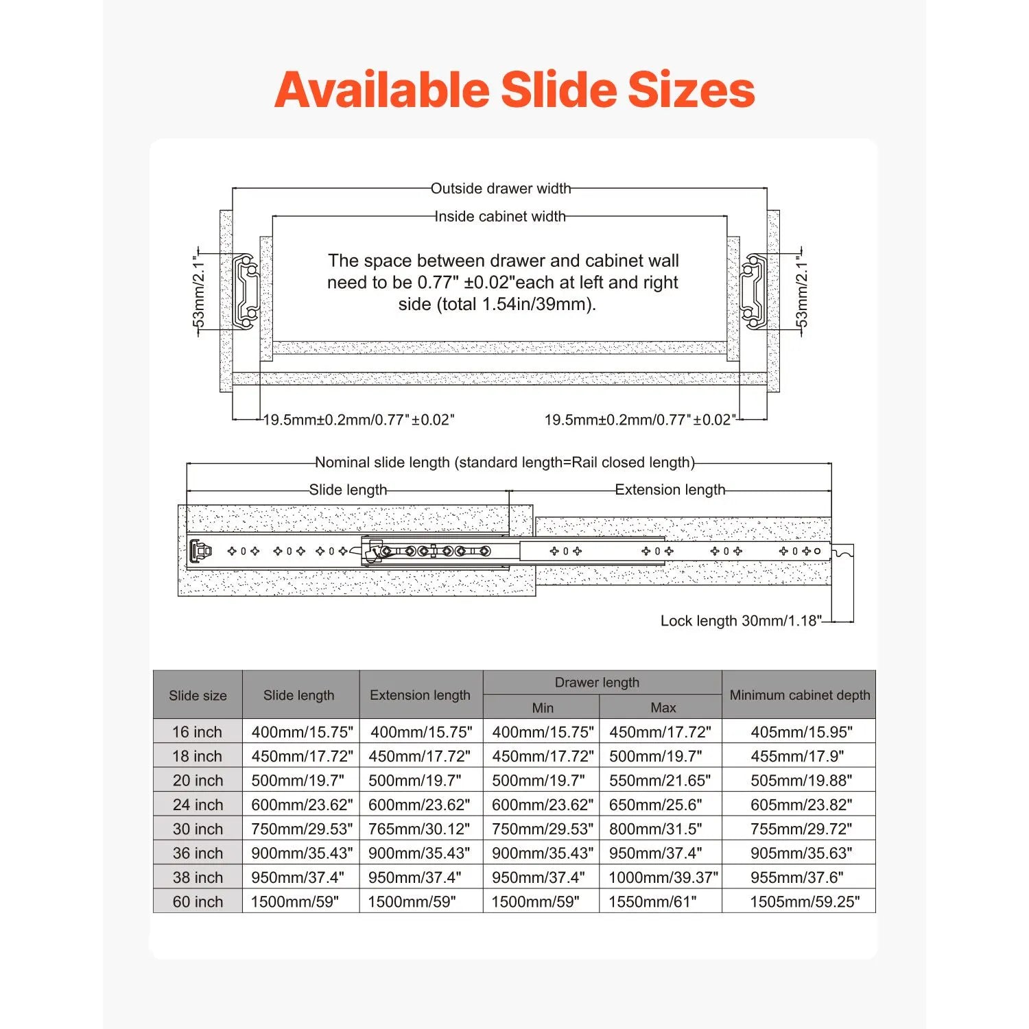 1 Pair 16-60 in Soft-Close Drawer Slides Ball Bearing Full Extension - Image 6