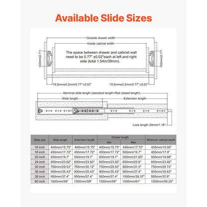 1 Pair 16-60 in Soft-Close Drawer Slides Ball Bearing Full Extension - Image 6