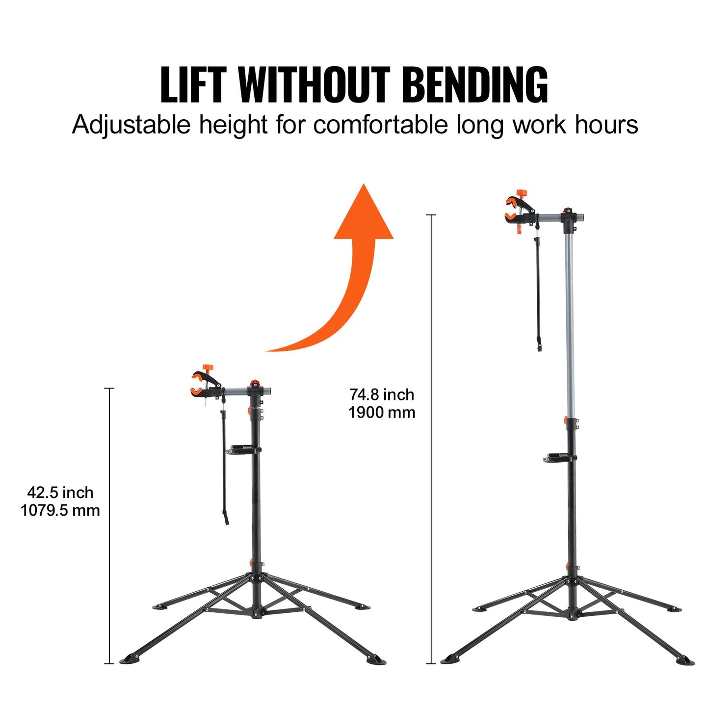 Bike Repair Stand, 80 lbs Heavy-duty Steel Bicycle Repair Stand, Adjustable Height Bike Maintenance Workstand with Magnetic Tool Tray Telescopic Arm, Foldable Bike Work Stand for Home, Shops - Image 3