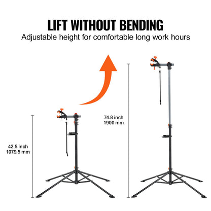 Bike Repair Stand, 80 lbs Heavy-duty Steel Bicycle Repair Stand, Adjustable Height Bike Maintenance Workstand with Magnetic Tool Tray Telescopic Arm, Foldable Bike Work Stand for Home, Shops - Image 3