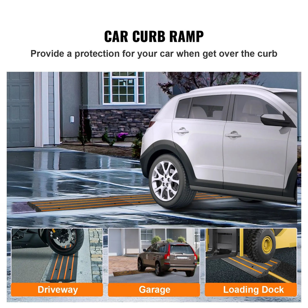 Curb Ramp, 2 Pack, 6.5 cm Rise, Rubber Driveway Ramps, Heavy Duty 15 tons Weight Capacity Threshold Ramp, Curbside Bridge Ramps for Loading Dock Garage Sidewalk, Expandable Full Ramp Set - Image 2