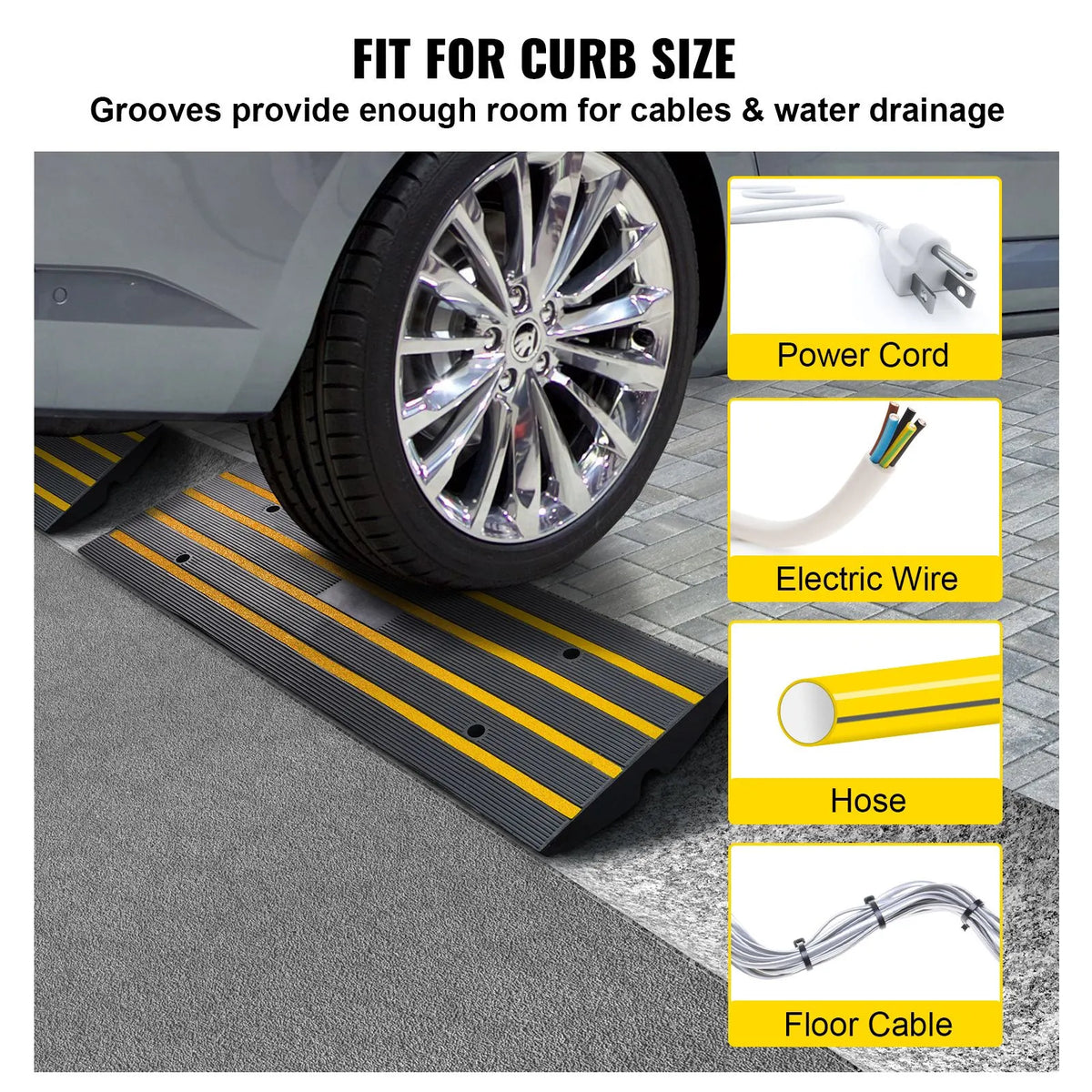 Curb Ramp, 2 Pack, 6.5 cm Rise, Rubber Driveway Ramps, Heavy Duty 15 tons Weight Capacity Threshold Ramp, Curbside Bridge Ramps for Loading Dock Garage Sidewalk, Expandable Full Ramp Set - Image 3