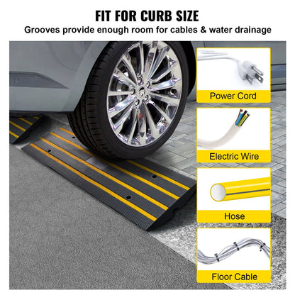 Curb Ramp, 2 Pack, 6.5 cm Rise, Rubber Driveway Ramps, Heavy Duty 15 tons Weight Capacity Threshold Ramp, Curbside Bridge Ramps for Loading Dock Garage Sidewalk, Expandable Full Ramp Set - Image 3
