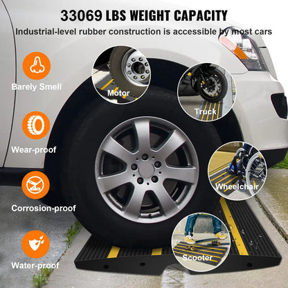 Curb Ramp, 2 Pack, 6.5 cm Rise, Rubber Driveway Ramps, Heavy Duty 15 tons Weight Capacity Threshold Ramp, Curbside Bridge Ramps for Loading Dock Garage Sidewalk, Expandable Full Ramp Set - Image 4