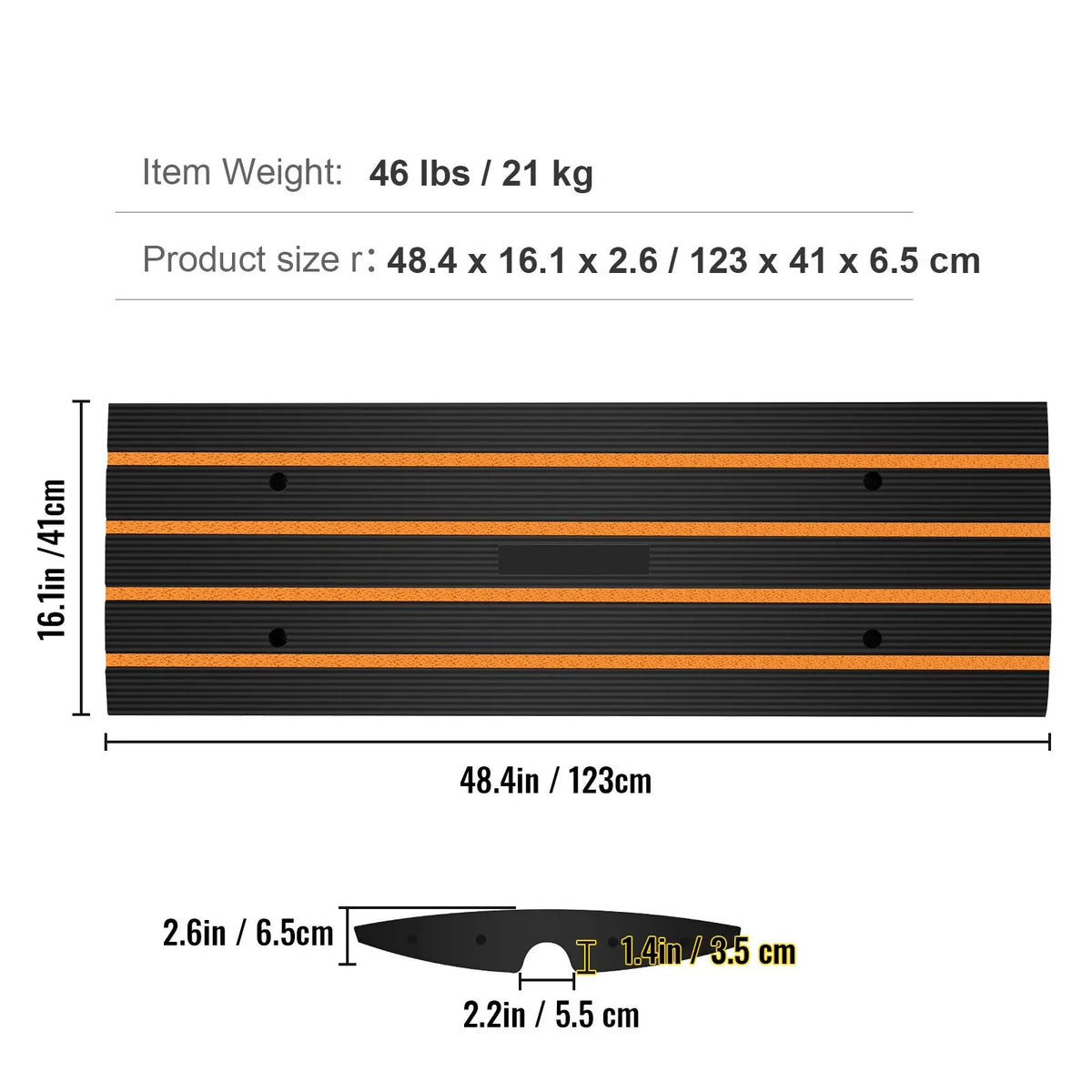 Curb Ramp, 2 Pack, 6.5 cm Rise, Rubber Driveway Ramps, Heavy Duty 15 tons Weight Capacity Threshold Ramp, Curbside Bridge Ramps for Loading Dock Garage Sidewalk, Expandable Full Ramp Set - Image 7