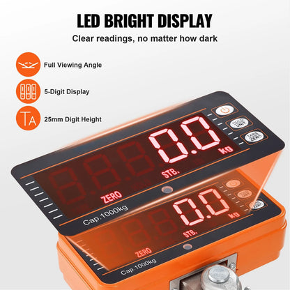 Digital Crane Scale, 2200 lbs/1000 kg, Industrial Heavy Duty Hanging Scale with Remote Control, Cast Aluminum Case & LED Screen, High Precision for Construction, Factory, Farm, Hunting (Orange) - Image 6