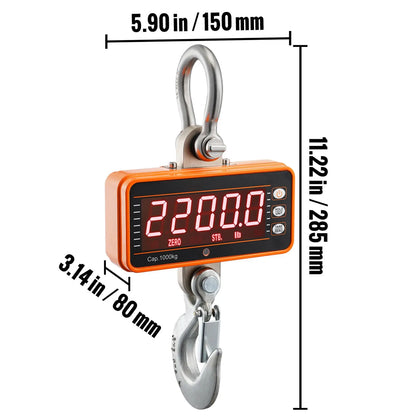 Digital Crane Scale, 2200 lbs/1000 kg, Industrial Heavy Duty Hanging Scale with Remote Control, Cast Aluminum Case & LED Screen, High Precision for Construction, Factory, Farm, Hunting (Orange) - Image 8