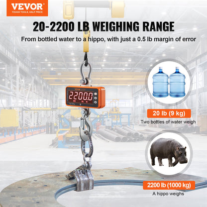 Digital Crane Scale, 2200 lbs/1000 kg, Industrial Heavy Duty Hanging Scale with Remote Control, Cast Aluminum Case & LED Screen, High Precision for Construction, Factory, Farm, Hunting (Orange) - Image 2