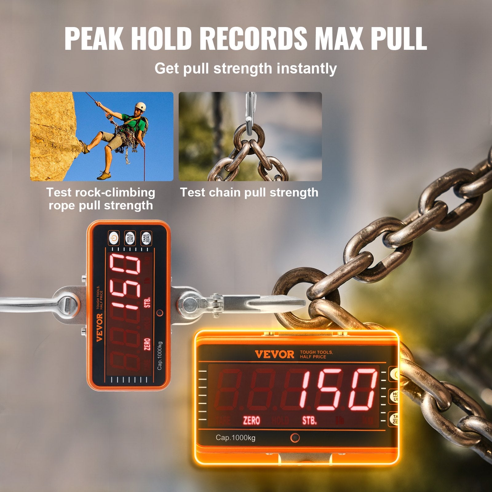 Digital Crane Scale, 2200 lbs/1000 kg, Industrial Heavy Duty Hanging Scale with Remote Control, Cast Aluminum Case & LED Screen, High Precision for Construction, Factory, Farm, Hunting (Orange) - Image 4